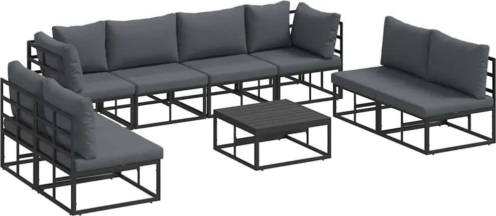 vidaXL Kerti Kanapé Szett párnával 9 pcs Fekete Alumínium