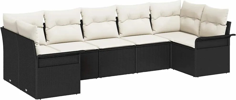vidaXL Kerti Kanapé Szett párnával 7 pcs Fekete polirattan