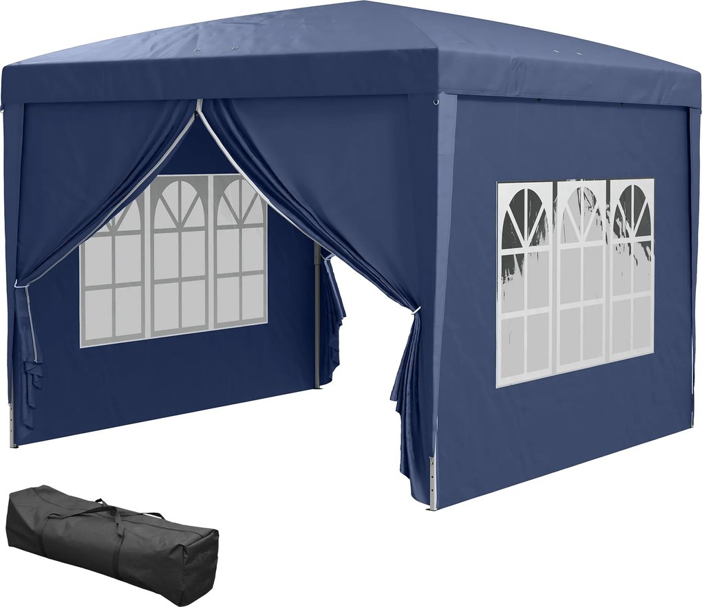 Outsunny Pavilon kb. 3x3m, Vízálló, Stabil, Télen is Használható, Összecsukható Pavilon, UV Védelem 50+, Hajtható Partisátor Kerti Sátor 4 Oldalfallal