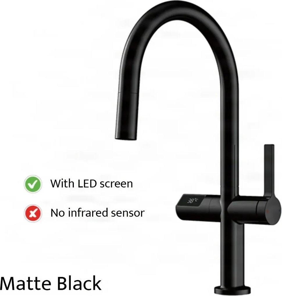 Konyhai csaptelep ELITE EDITION KSS1700 kihúzható zuhanyfejjel, LED-kijelzővel és érintésmentes érzékelővel, több színváltozatban — Matt fekete — Nem