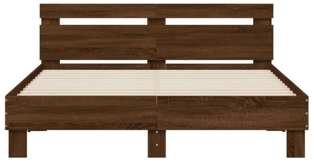 barna tölgy színű ágykeret fejtámlával és LED-del 140x200 cm