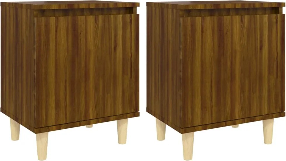 vidaXL 2 db barna tölgy színű éjjeliszekrény fa lábakkal 40x30x50 cm