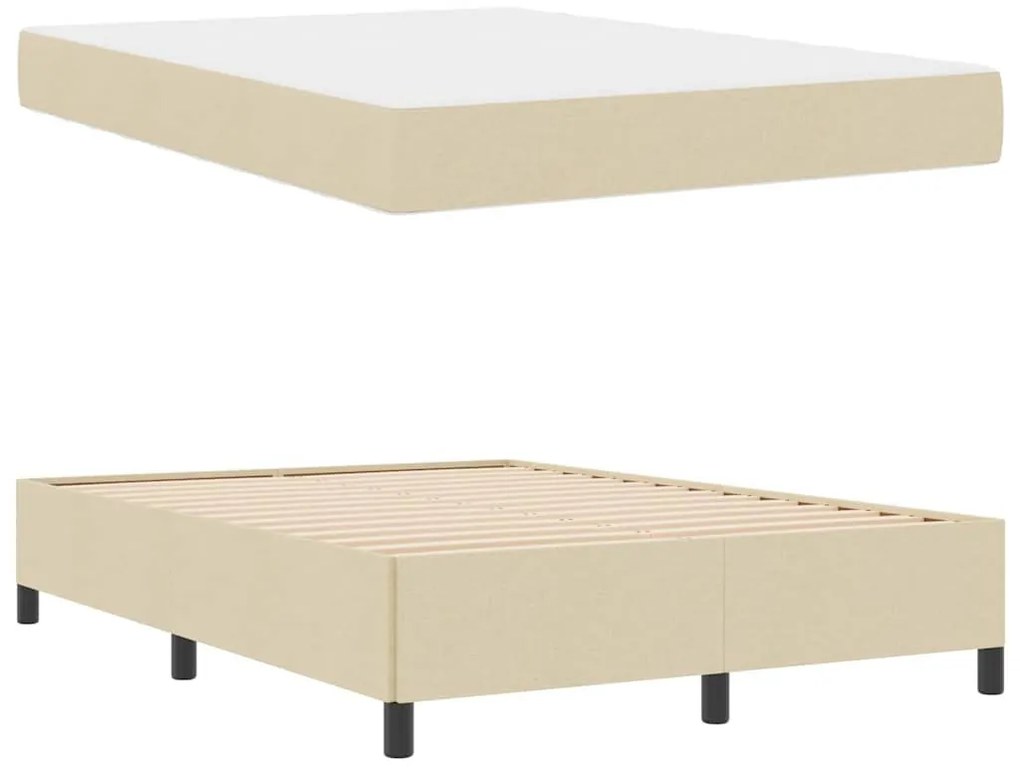 Boxrugós ágy Krém és fekete 140 x 190 cm Textil és mérnöki fa