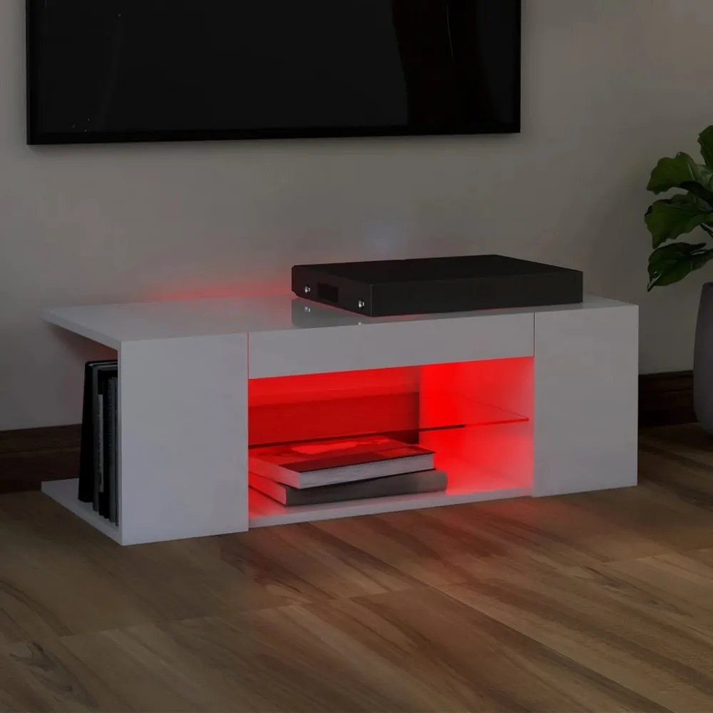 magasfényű fehér TV-szekrény LED lámpákkal 90 x 39 x 30 cm