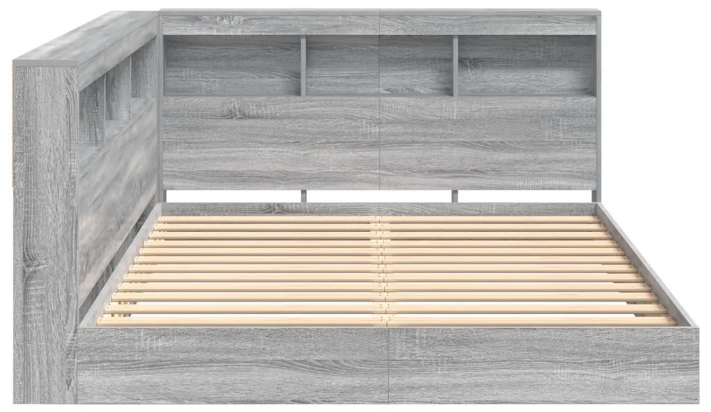 vidaXL Könyvespolcos Ágy tárolóval Szürke sonoma 160 x 200 cm Faanyag