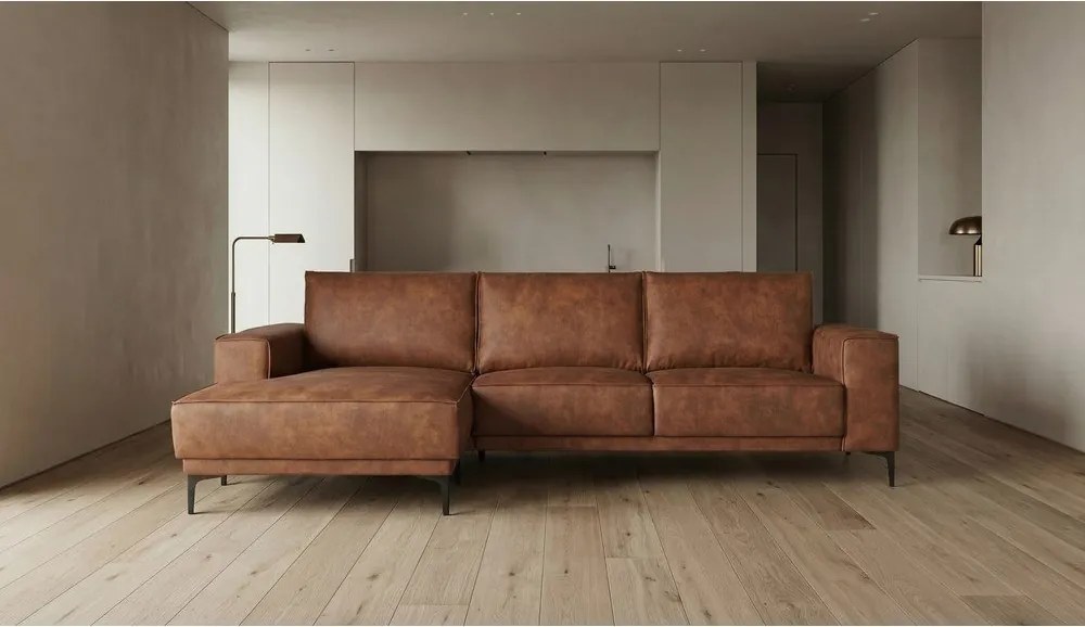 Konyakbarna bőrutánzat sarokkanapé (bal oldali) Copenhagen – Scandic
