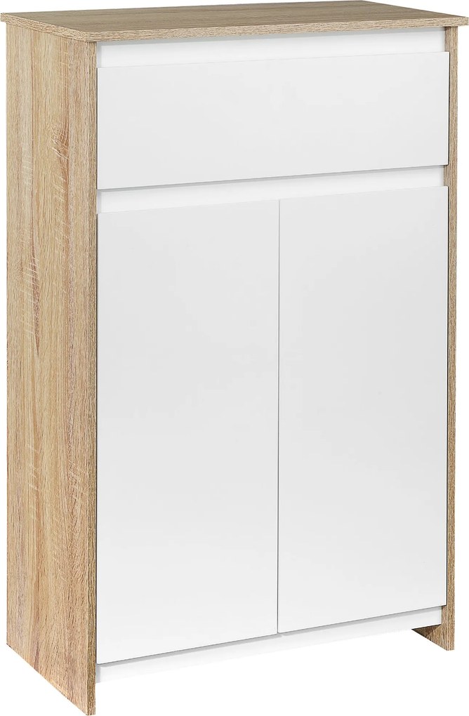 Kleankin Fürdőszoba Kiegészítő Szekrény 1 Fiókkal és 2 Ajtóval - Modern Stílusú Fürdőszobai Szekrény 60x30x90 cm Fehér és Natúr | Aosom