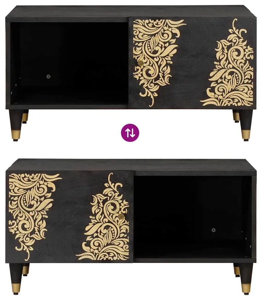 vidaXL Dohányzóasztal Fekete 80 x 50 x 40 cm Tömör Mangófát