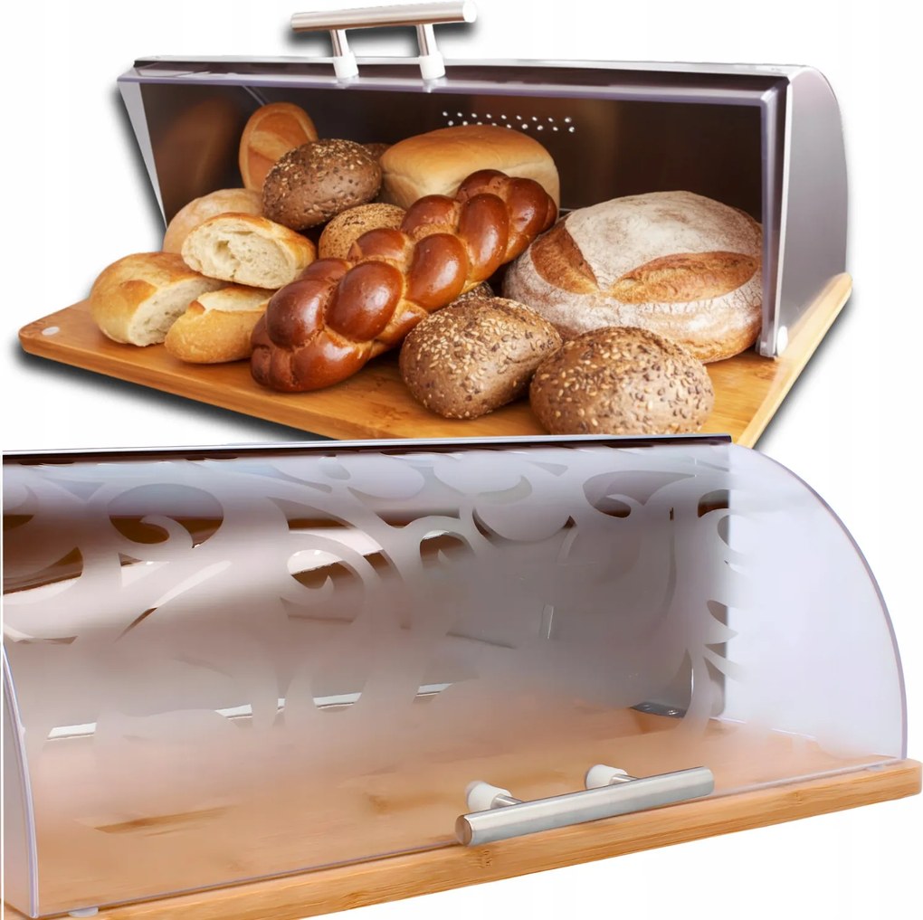 Bambusz Kenyértartó Akril Fedéllel, Fa Kenyértartó