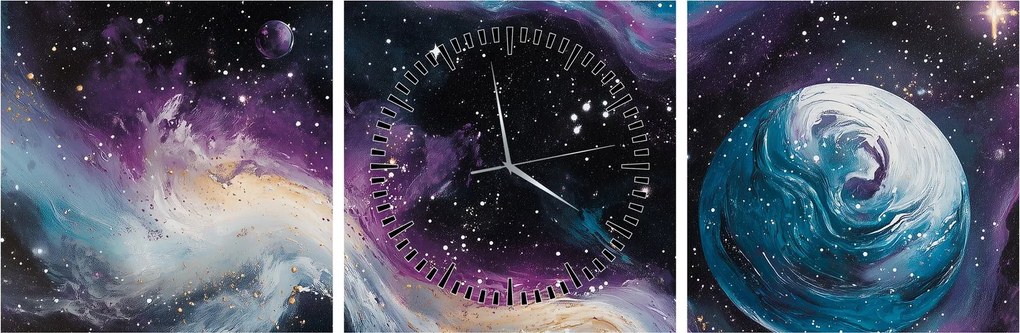 Kép - Festett univerzum (órával) (90x30 cm)