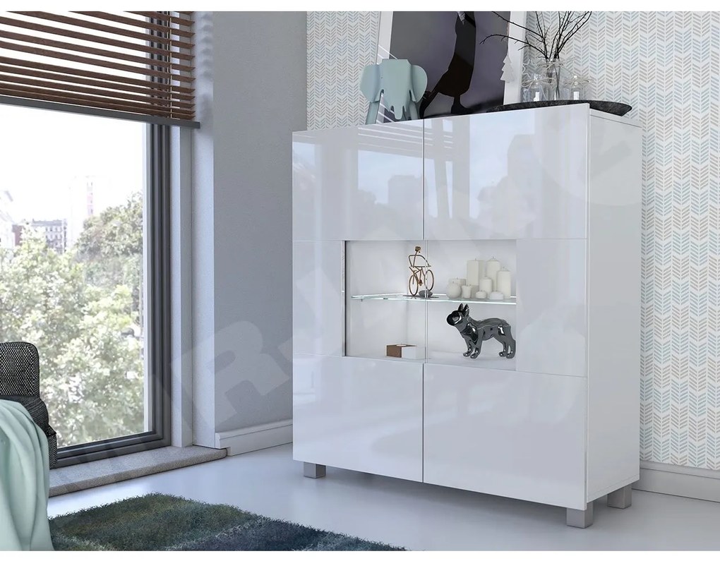 Vitrin Brenali BR01 (fehér + fényes fehér) (fehér LED világítás). 1053844