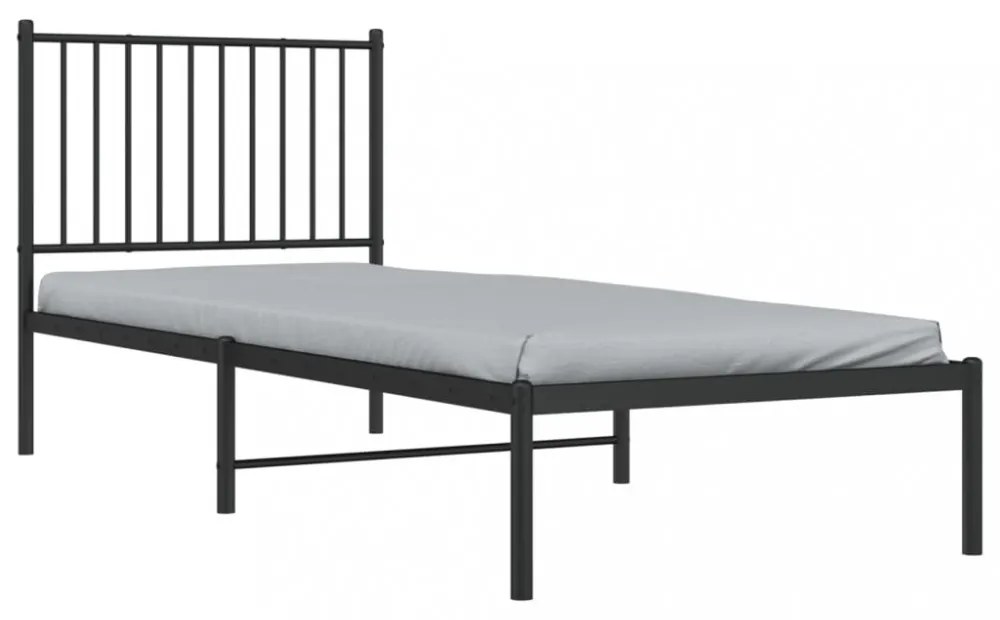fekete fém ágykeret fejtámlával 80 x 200 cm