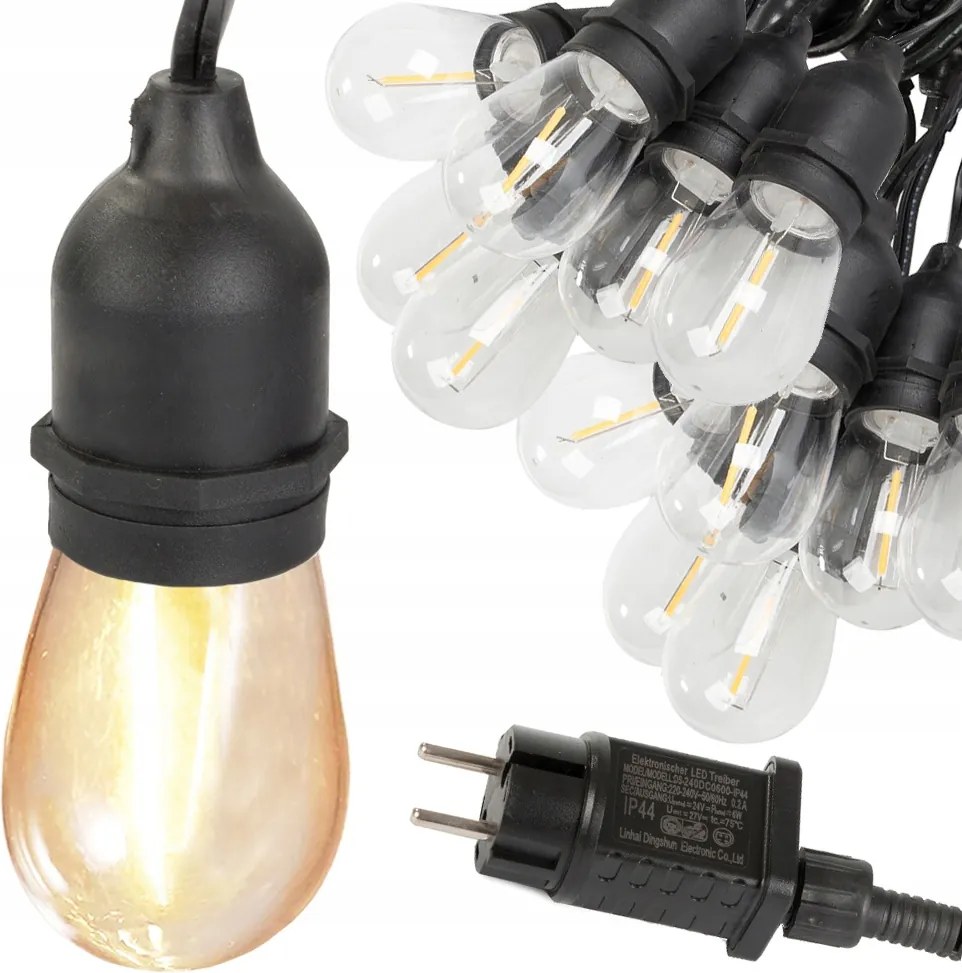 Kerti Fényfüzér Fénylánc Terasz Pavilon 20 Led E27 20M Hosszú