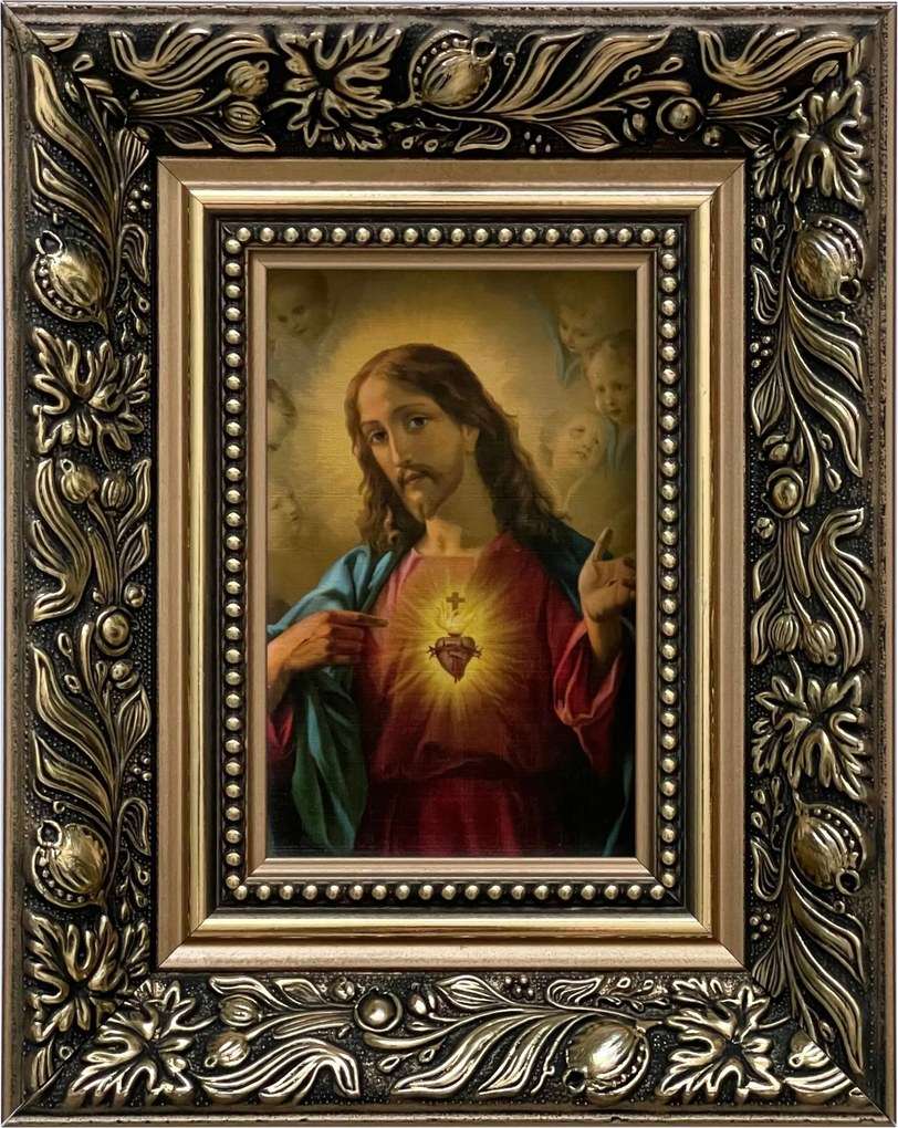 Vászonkép 25x20 Jézus Krisztus Jézus Szíve Arany Díszített Fa Keret