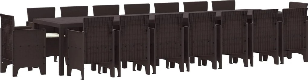 vidaXL Kerti étkező szett párnákkal párnával 17 pcs Barna PP