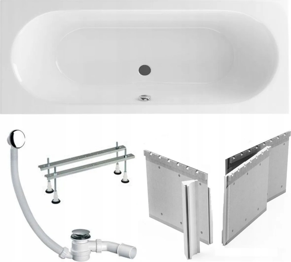 Oceana Slim téglalap alakú kád 160x75 Excellent beépíthető szifon króm lábak