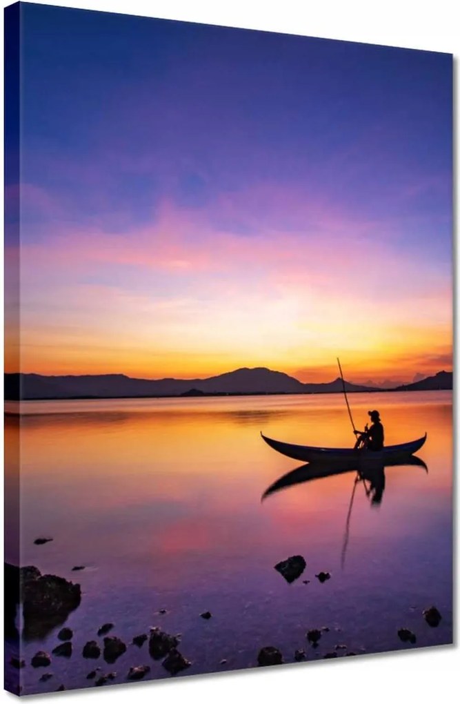 Vászonkép 30x40 Esti horgászat naplementekor