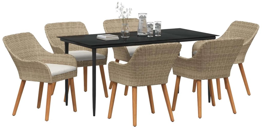 vidaXL Kert étkező szett párnával 7 pcs Bézs polirattan