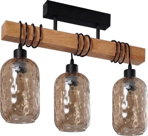 Brilagi - Felületre szerelhető csillár WOOD GLASS 3xE27/60W/230V fenyő/fekete/füstbarna