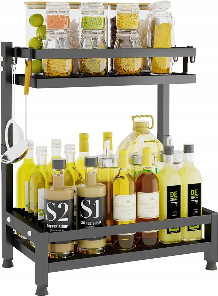 Rendszerező Fűszertartó Állvány Ipari 2 Szint Fekete Fém