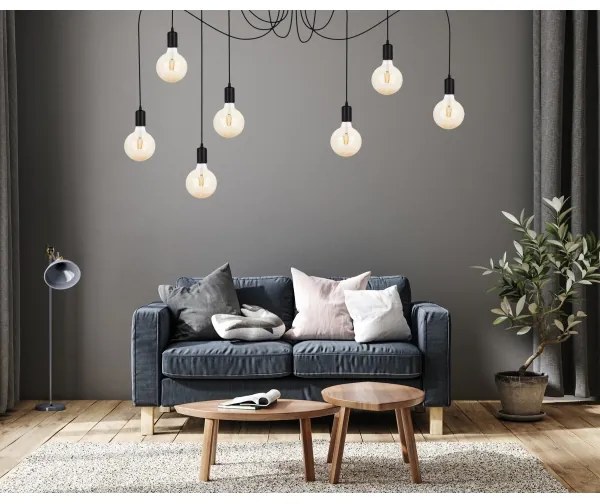 Csillár zsinóron MIROS 7xE27/60W/230V pók fekete