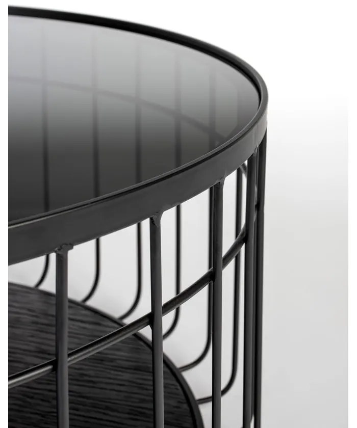 Fekete kerek dohányzóasztal üveg asztallappal 80x80 cm Lance – White Label