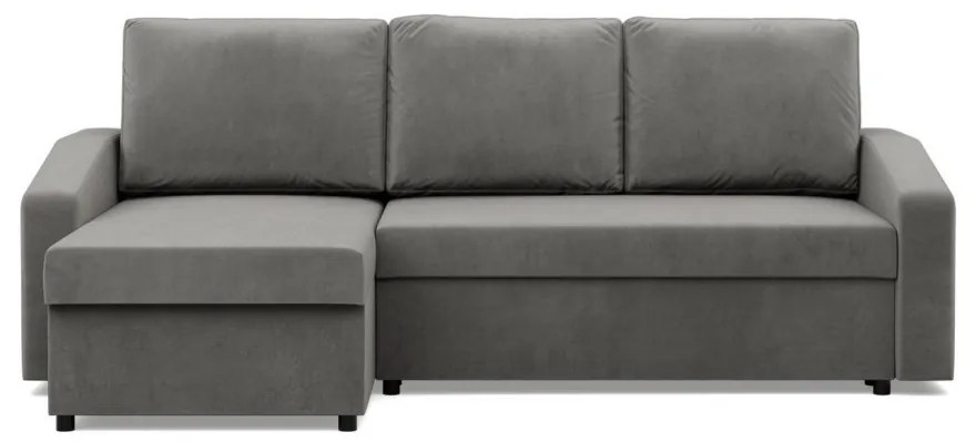 Zeus sarokkanapé, 2 ágyneműtartóval, döntött kartámasz, bársony, univerzális oldal, bonell töltet, világosszürke