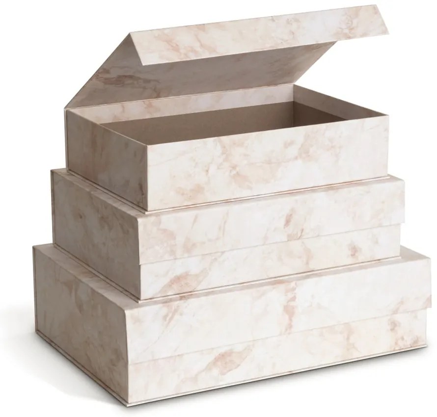 Bézs fedeles dekoratív karton tárolódoboz szett 3 db-os 42,5x29,5x13 cm Kian Paper Laminate – Bigso