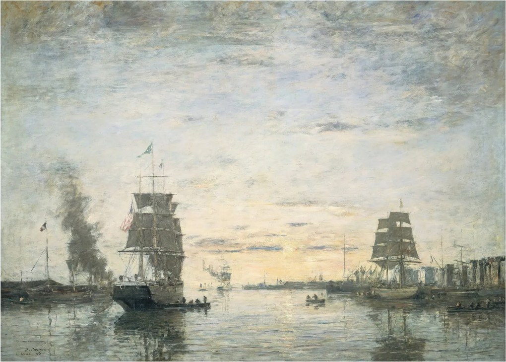 Üveg kép - Eugène Boudin, Entrance to the Harbor, Le Havre, reprodukciók (70x50 cm)