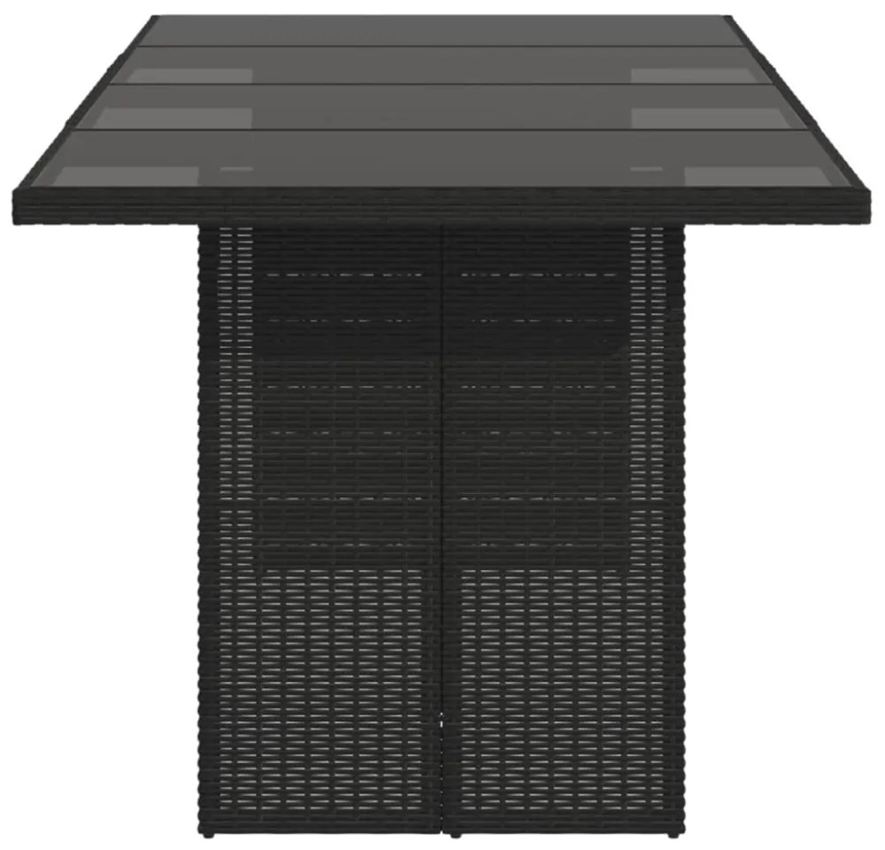 fekete polyrattan üveglapos kerti asztal 190x80x74 cm