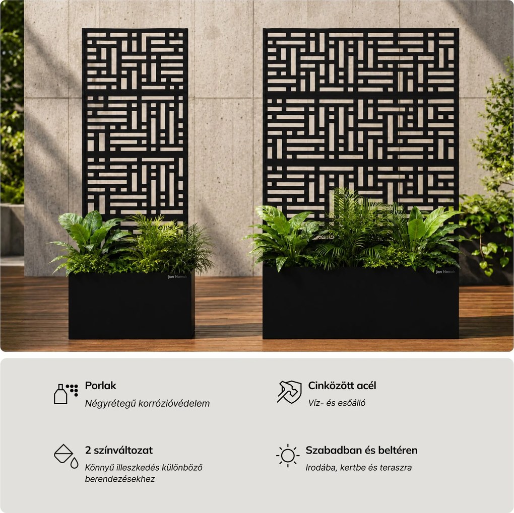 Fém kerti pergola virágládával 3in1, fekete, 900x1800x300 mm: ROSE