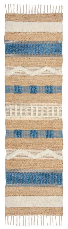 Kék-natúr színű kézi szövésű jutakeverék futószőnyeg 60x230 cm Medina Jute – Flair Rugs