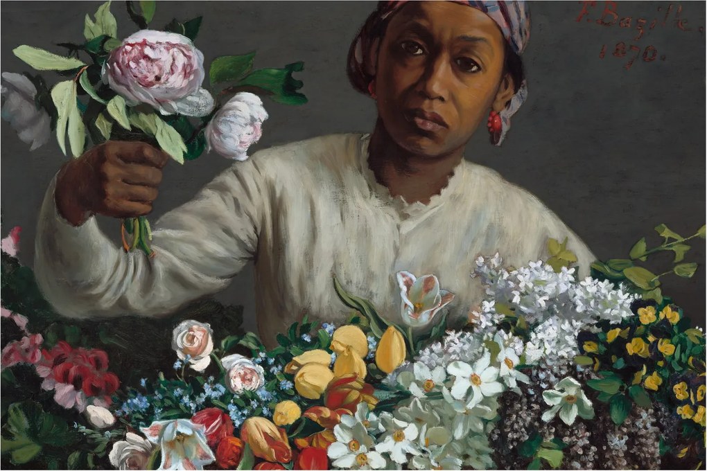 Kép - Frédéric Bazille, Young Woman with Peonies, reprodukciók (90x60 cm)