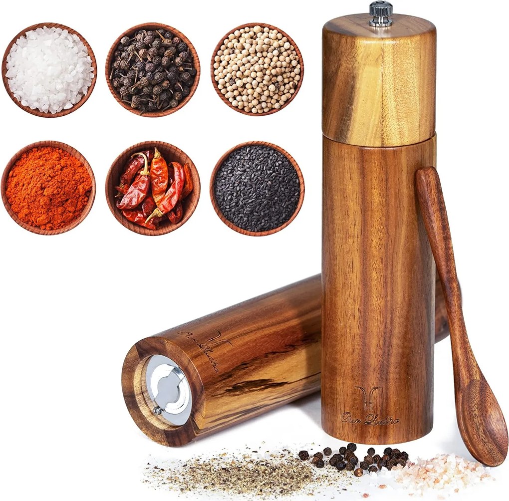 2×Kézi fa só- és borsdaráló kanállal