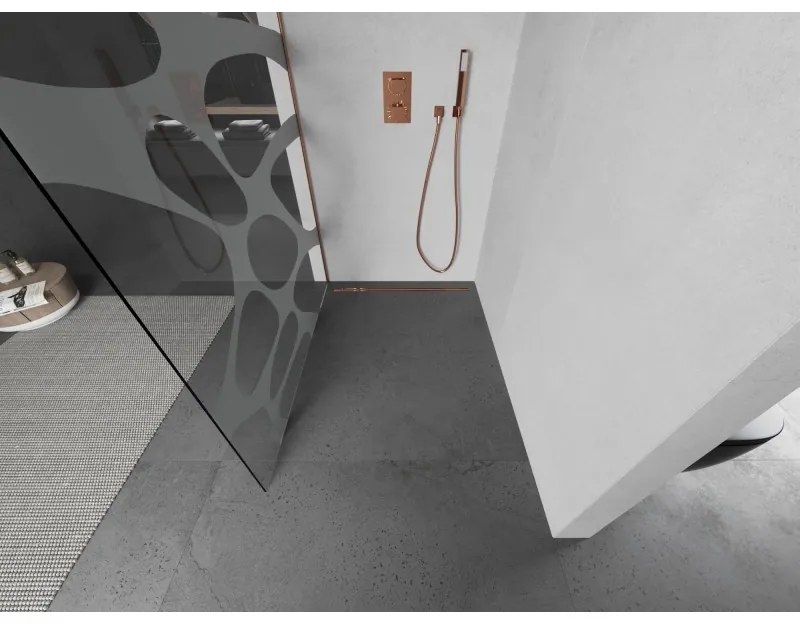 Mexen Kioto, Walk-In zuhany paraván 100 x 200 cm, 8 mm átlátszó üveg fehér mintás, réz matt profil, 800-100-101-65-97