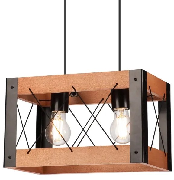 Csillár zsinóron FRIDA 2xE27/60W/230V fekete/barna bükk