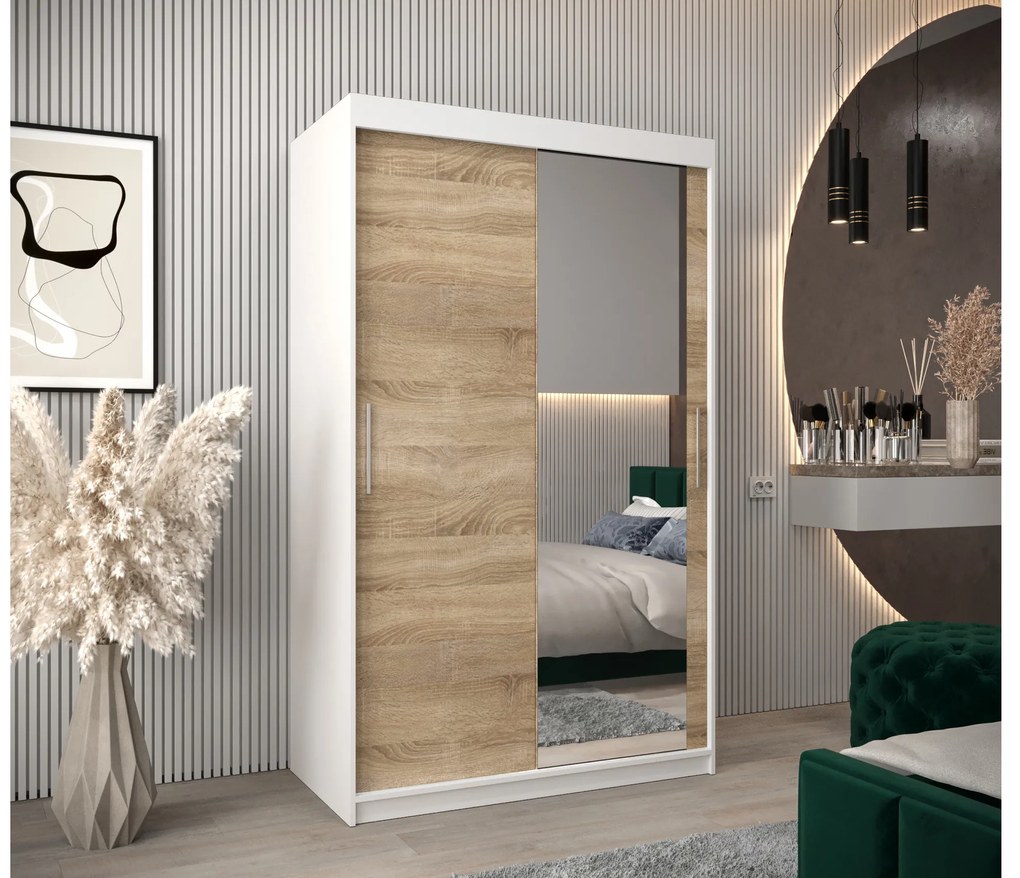 Ruhásszekrény 120 cm Toki 2 (matt fekete + szonoma tölgy). 1064974