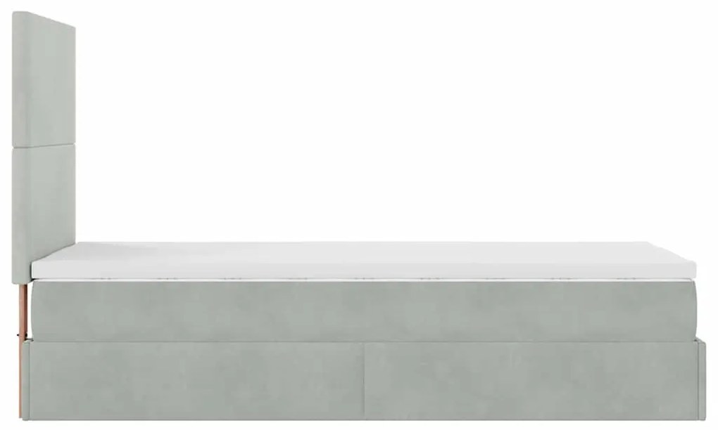 Ottomán ágykeret matracokkal világosszürke 80x200cm bársony