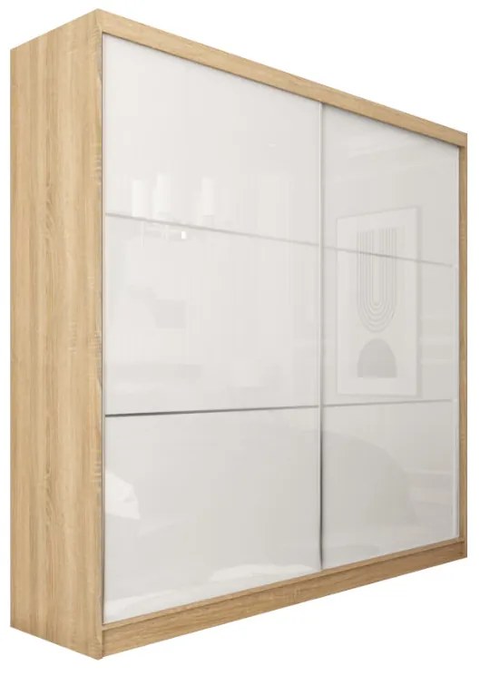 KUREZ tolóajtós ruhaszekrény, 180x216x61, tölgy sonoma/fehér