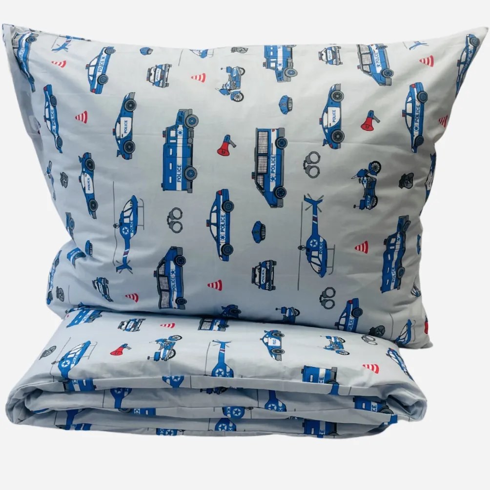 Pamut lepedő Rendőrség TiaHome - 1x Párna 90x70cm, 1x Paplan 140x200cm
