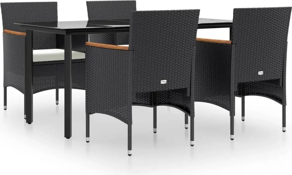 vidaXL 5 részes fekete kerti étkezőgarnitúra párnákkal