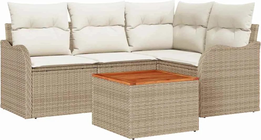 vidaXL Kerti Kanapé Szett tárolóval 5 pcs Beige és krém polirattan