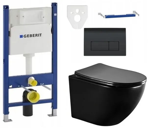 Akasztókészlet GEBERIT Duofix Basic + WC LENA Perem nélküli 48 x 36 cm + lassan eső deszka Slim, fekete, 3322XX85 + 39100185
