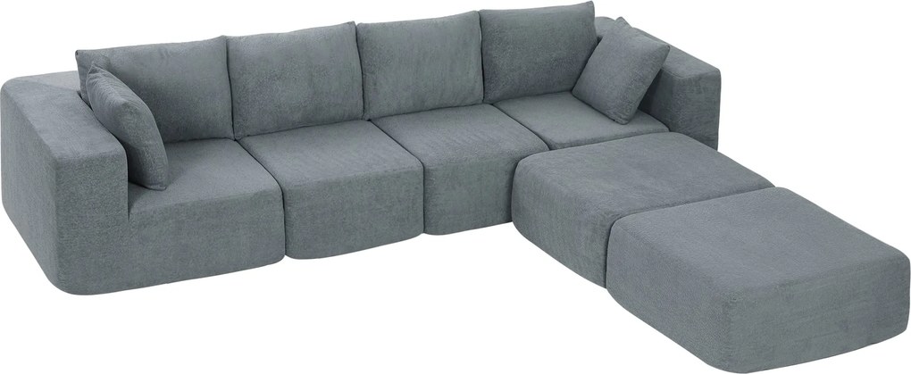 HOMCOM sarok ülőgarnitúra ággyá alakítható, U-alakú 294 cm — mély, széles ülések, 4 üléses „felhő” kanapé díszpárnákkal, lenhatású, sötétszürke | Aoso