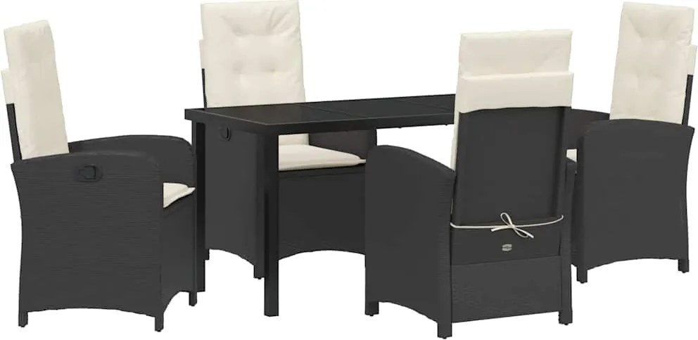 vidaXL Kert étkező szett párnával 5 pcs Fekete polirattan