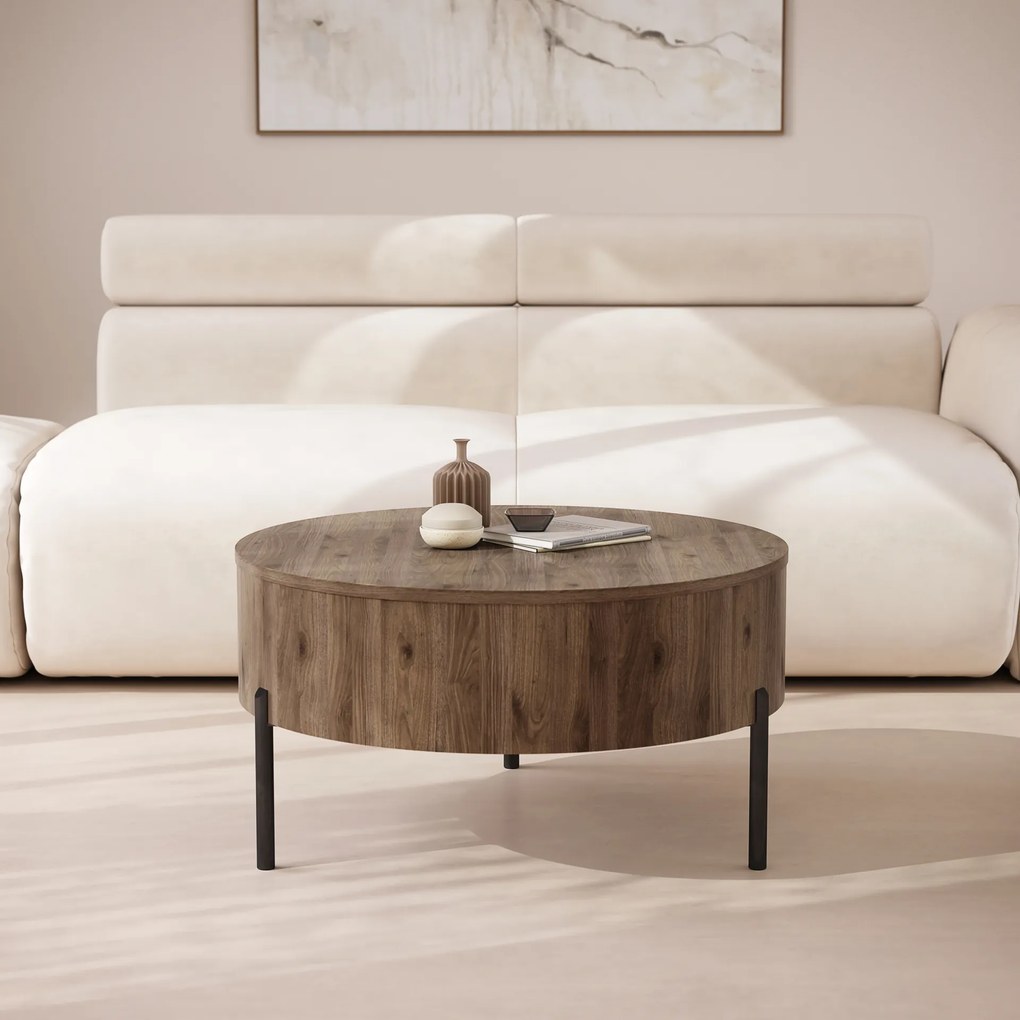 Mazzoni FRIDA Elegáns Diófa – MODERN DOHÁNYZÓASZTAL FELHAJTHATÓ LAPPAL ÉS TÁROLÓVAL