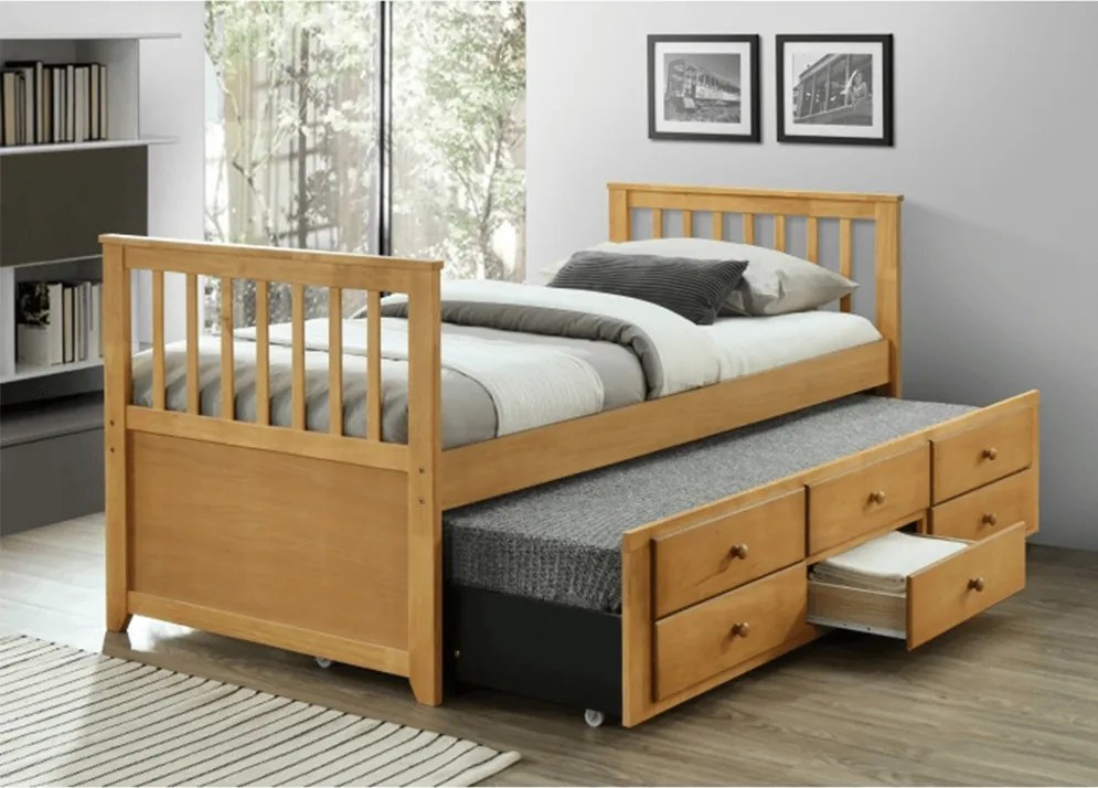 Ágy pótággyal, 90x200, tölgy, AUSTIN NEW