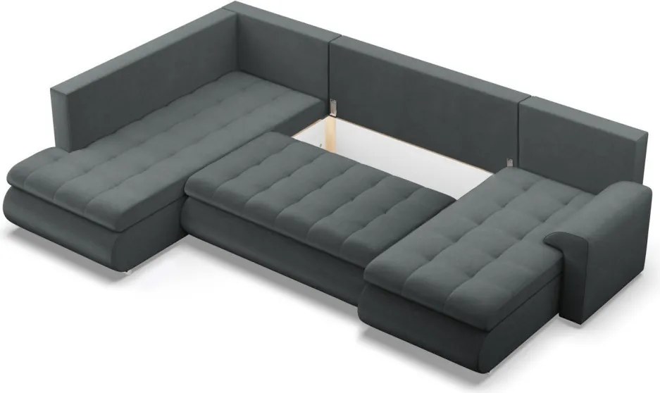 Tokio U sarokkanapé, 3 ágyneműtartóval, bársony, baloldali, szürke