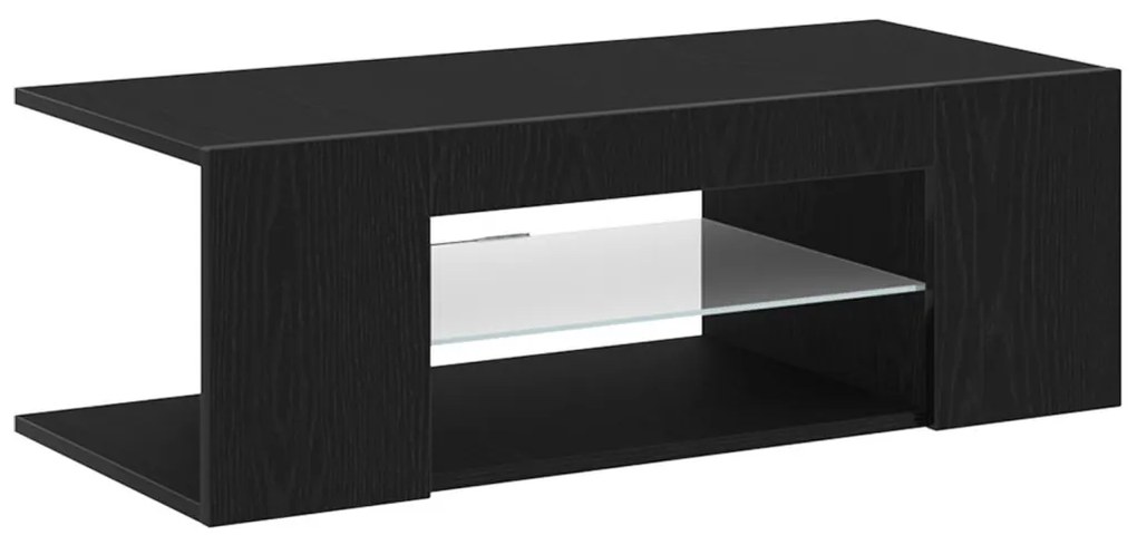 TV Szekrény LED Fényekkel, Fekete, Tömörfa, 90x39x30 cm