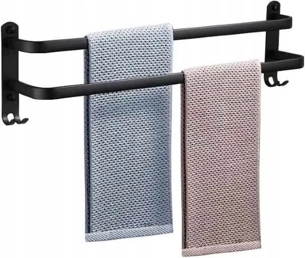 Fürdőszobai Törölközőtartó alumínium akasztóval 60 cm Fekete Matt